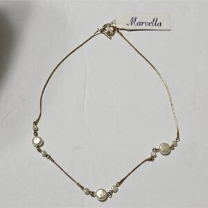 Marvella Gold Tone Pearl Choker Necklace New‎